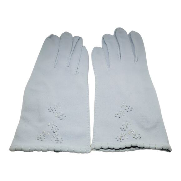 VAN RAALTE Vintage Nylon Size 6.5 Ladies Light Blue Embroidered Women's Glove - Picture 1 of 8